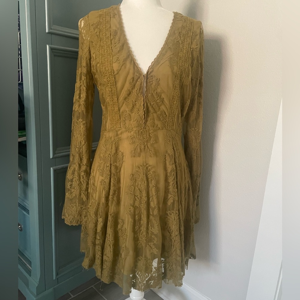 *RARE* Free People Olive Lace/Embroidered Dress